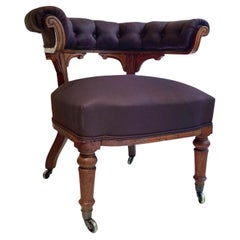 Antique Holland and Sons Oak Library Chair Upholstered in Claremont Silk