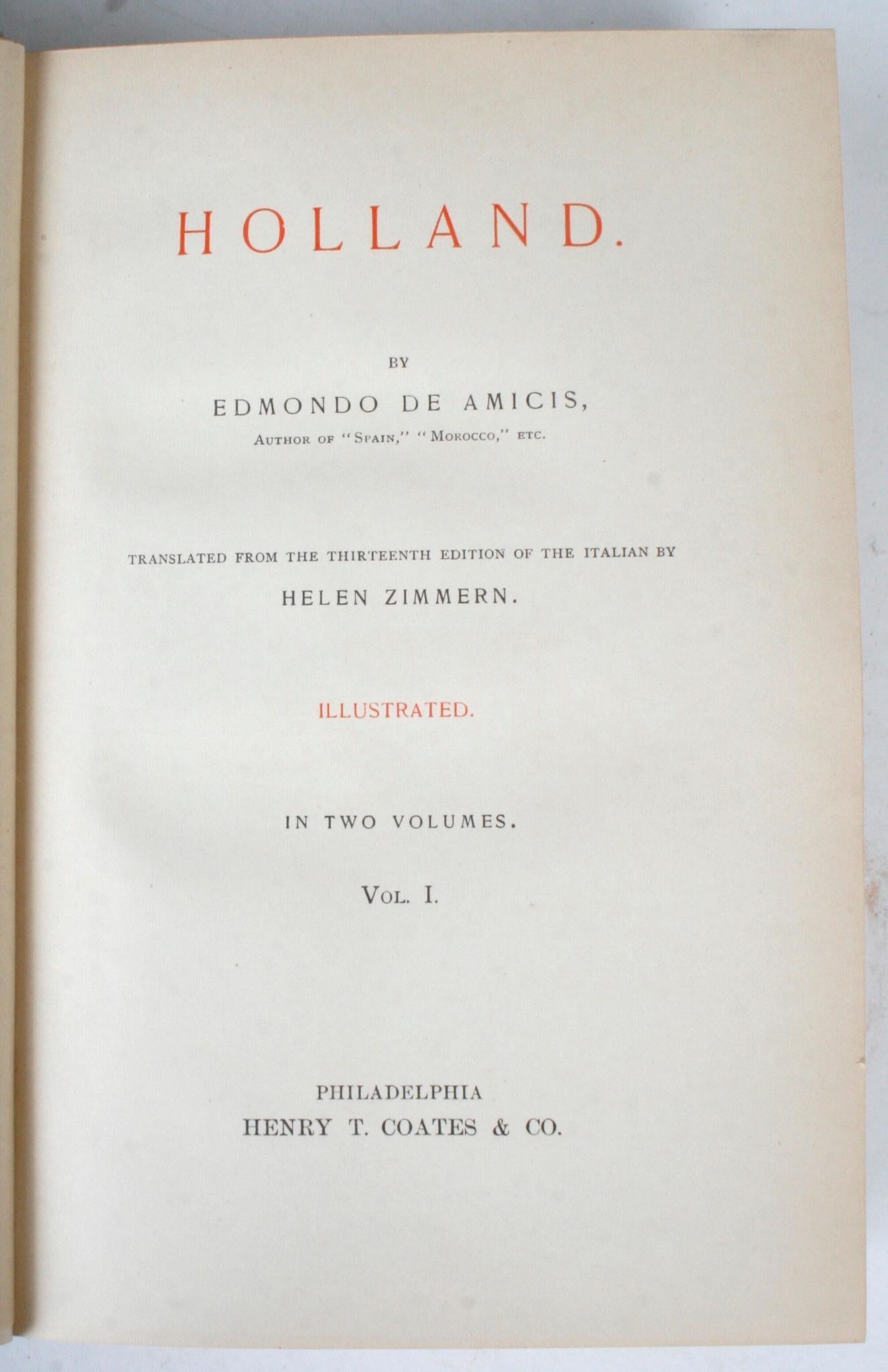 American Holland by Edmondo De Amicis in Two Volumes, 1894