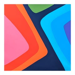 "Can't Stand Still" Astratto contemporaneo rosa, blu, verde e arancione con bordi rigidi