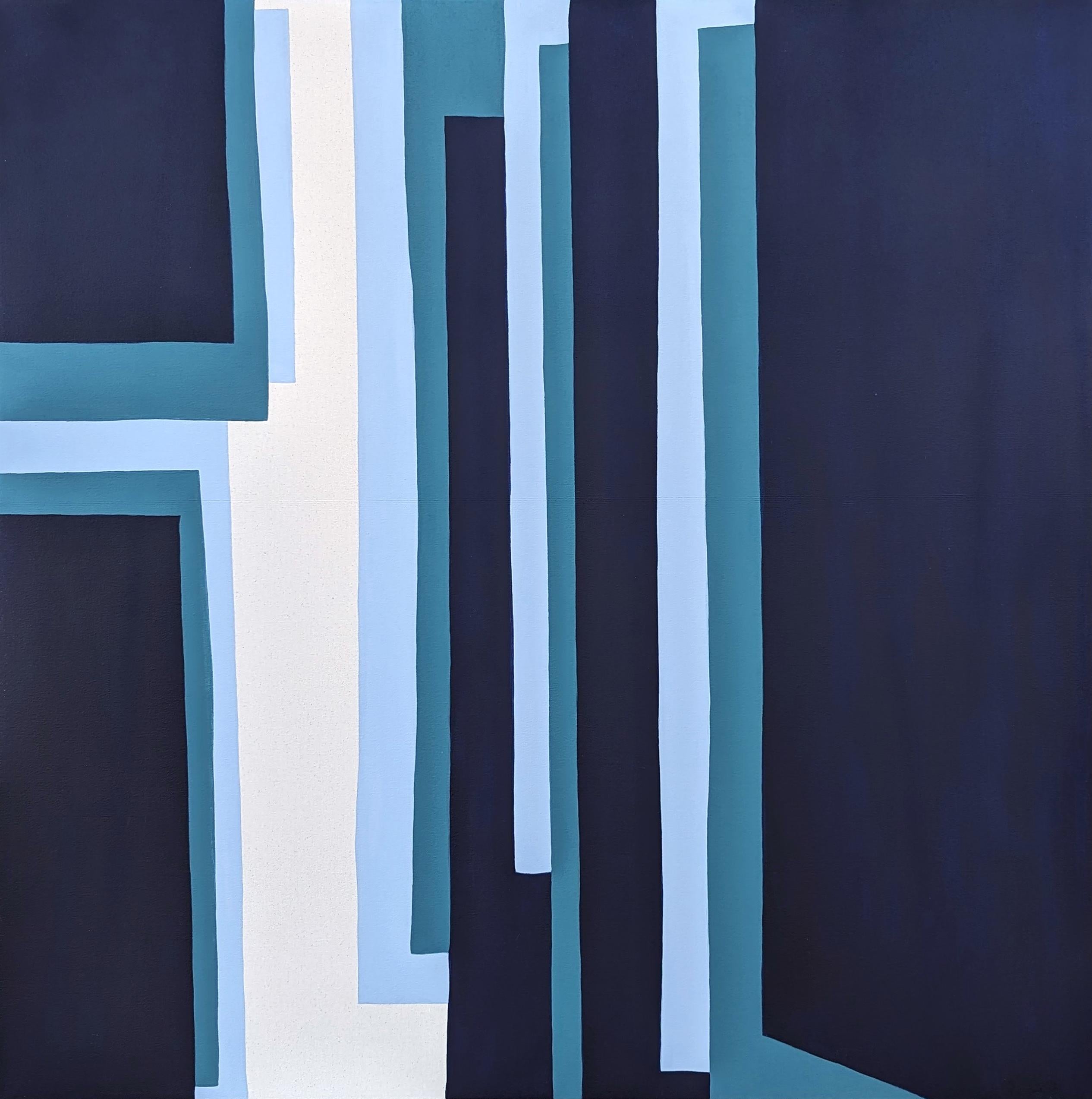 Holland Geibel Abstract Painting - "Living Under the Shadow of My Past" Contemporary Linear Blue Toned Abstract