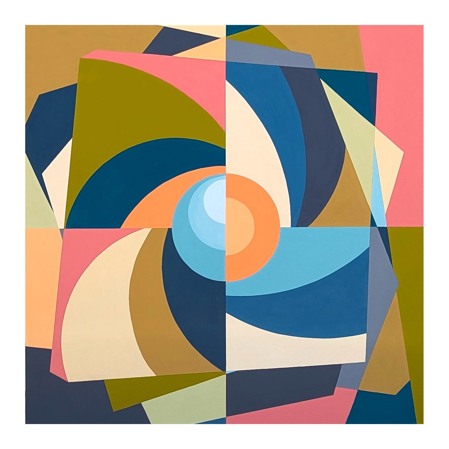 Untitled Contemporary Muted Pink, Blue, Green, & Orange Hard-Edge Abstract - Painting by Holland Geibel