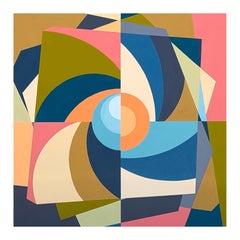 Untitled Contemporary Muted Pink, Blue, Green, & Orange Hard-Edge Abstract