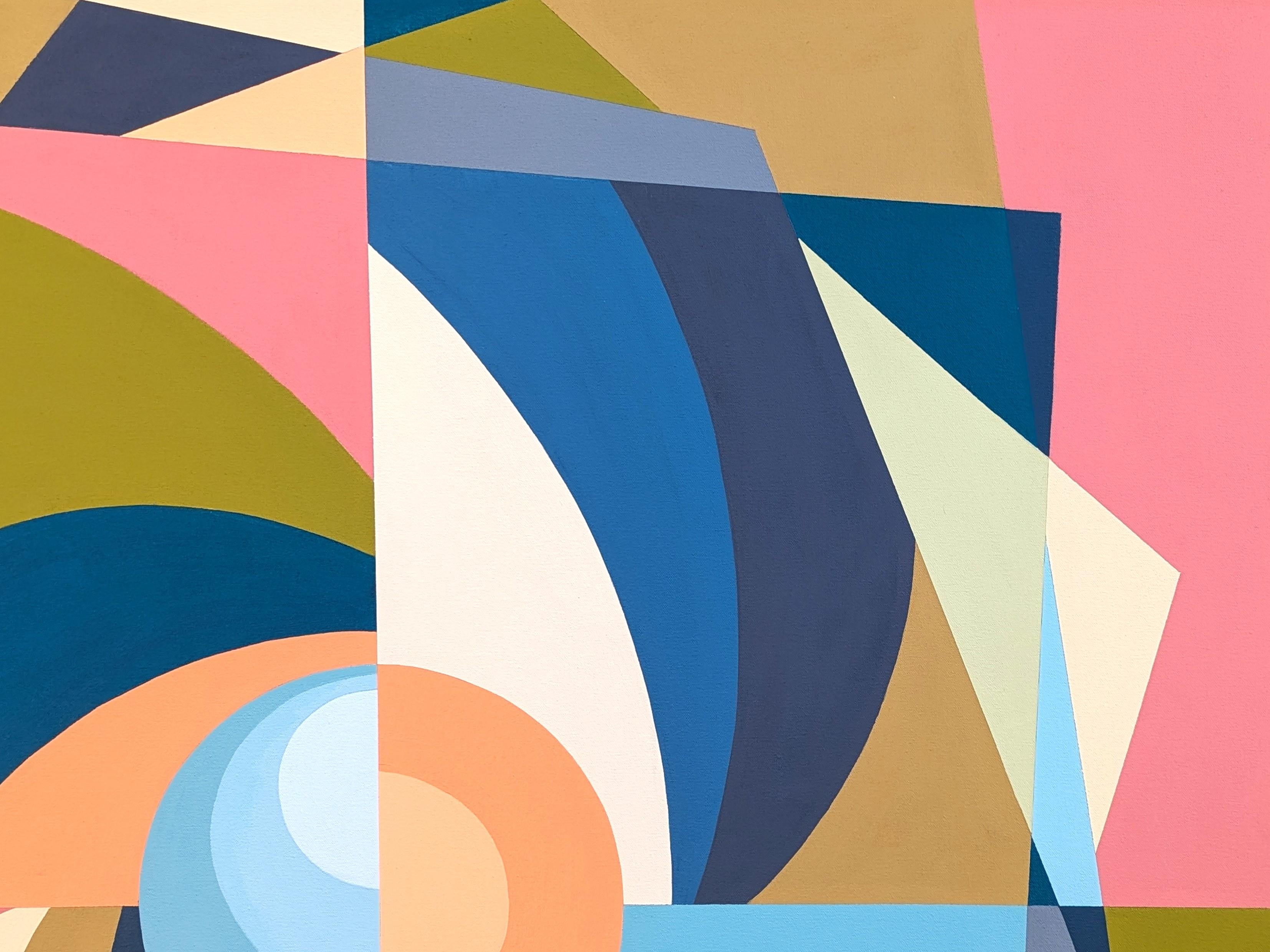Untitled Contemporary Muted Pink, Blue, Green, & Orange Hard-Edge Abstract 1