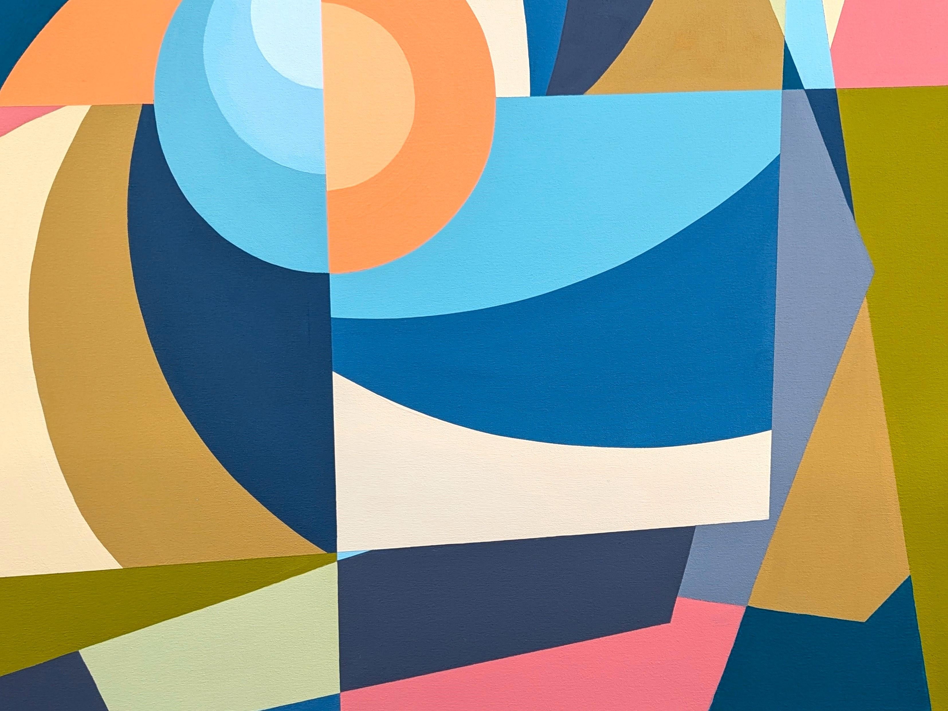 Untitled Contemporary Muted Pink, Blue, Green, & Orange Hard-Edge Abstract 2