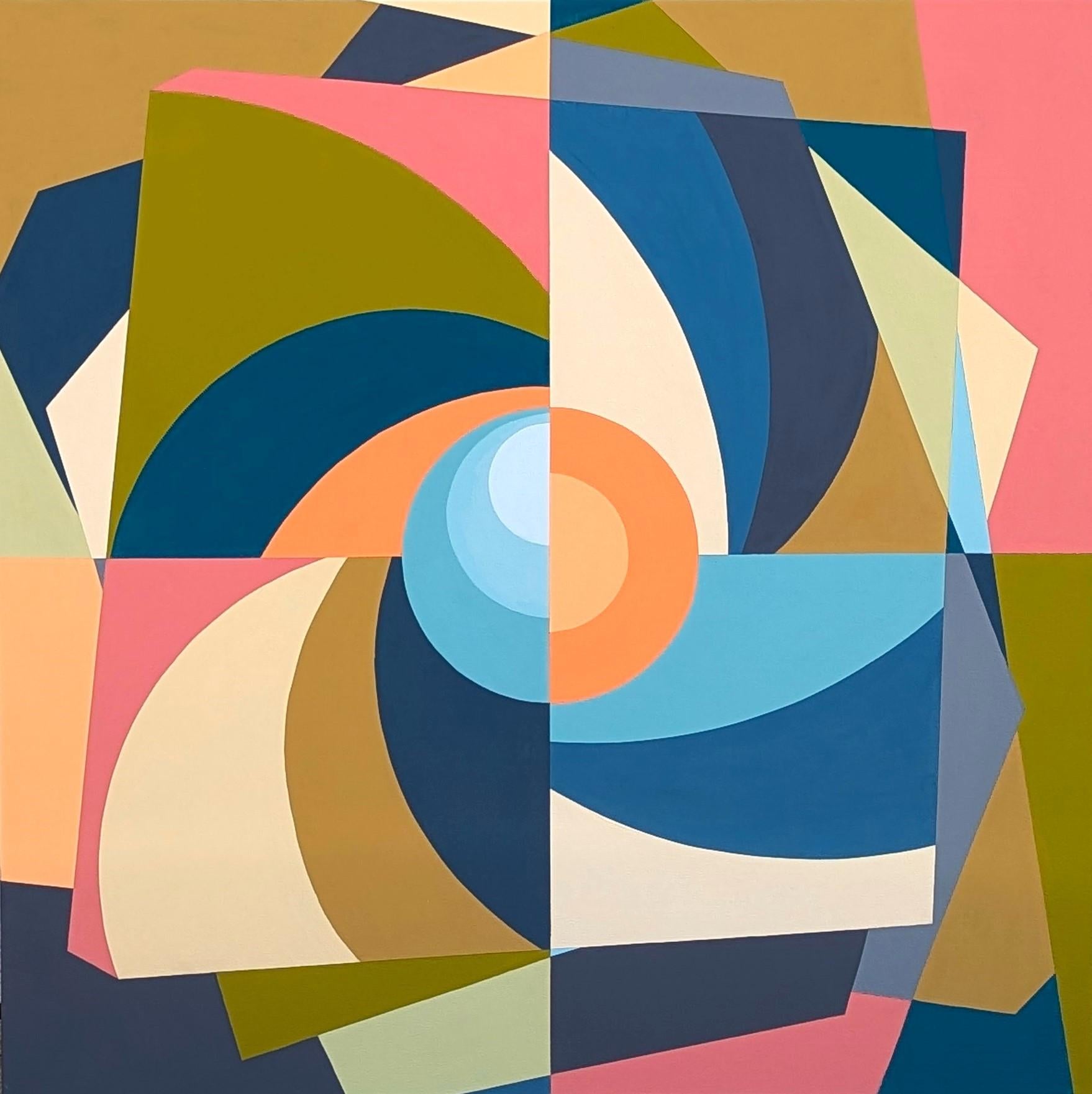 Sin título Abstracto contemporáneo de bordes duros rosa, azul, verde y naranja apagados