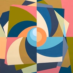 Senza titolo Astratto contemporaneo in rosa tenue, blu, verde e arancione