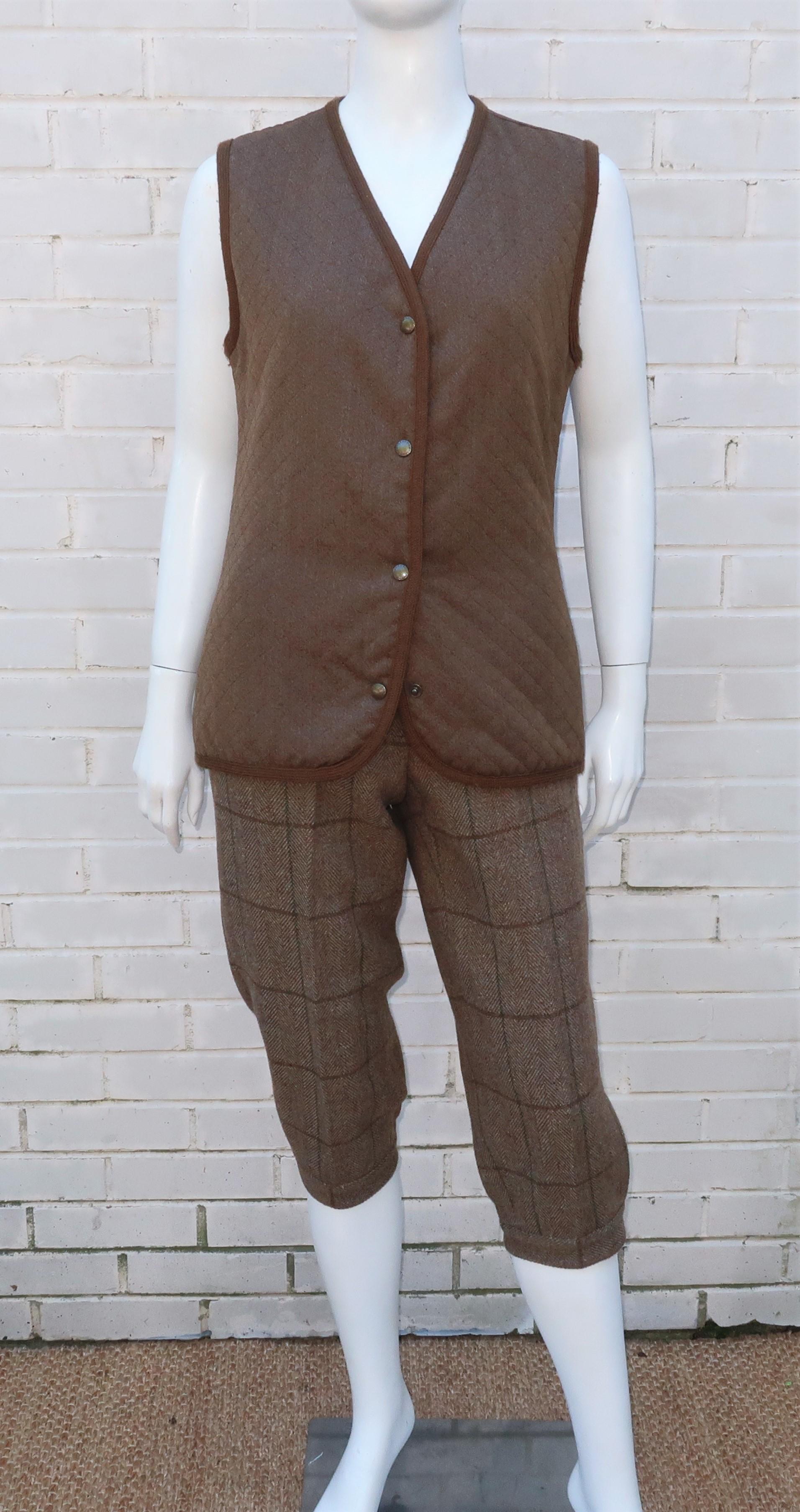 Holland & Holland Brown Quilted Wool Hunting Vest With Logo Silk Lining 5