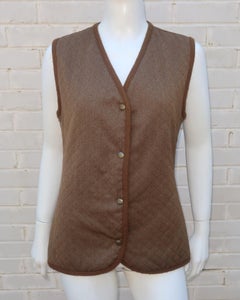 Holland & Holland Brown Quilted Wool Hunting Vest With Logo Silk Lining