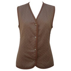 Vintage Holland & Holland Brown Quilted Wool Hunting Vest With Logo Silk Lining