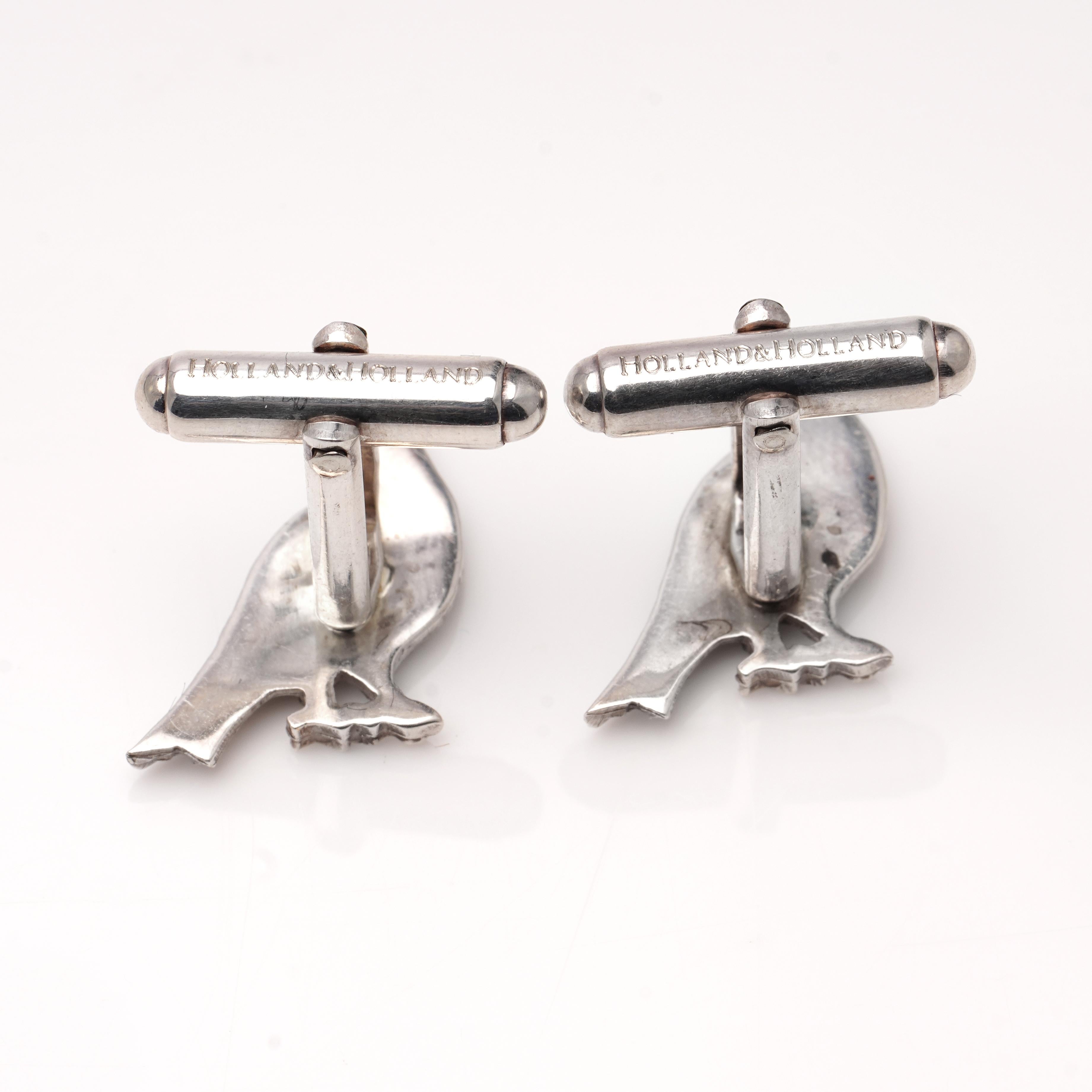 Holland & Holland Sterling Silver Pair of Pheasant Cufflinks In Good Condition In Braintree, GB