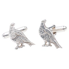 Paire de boutons de manchette faisan en argent sterling Holland & Holland