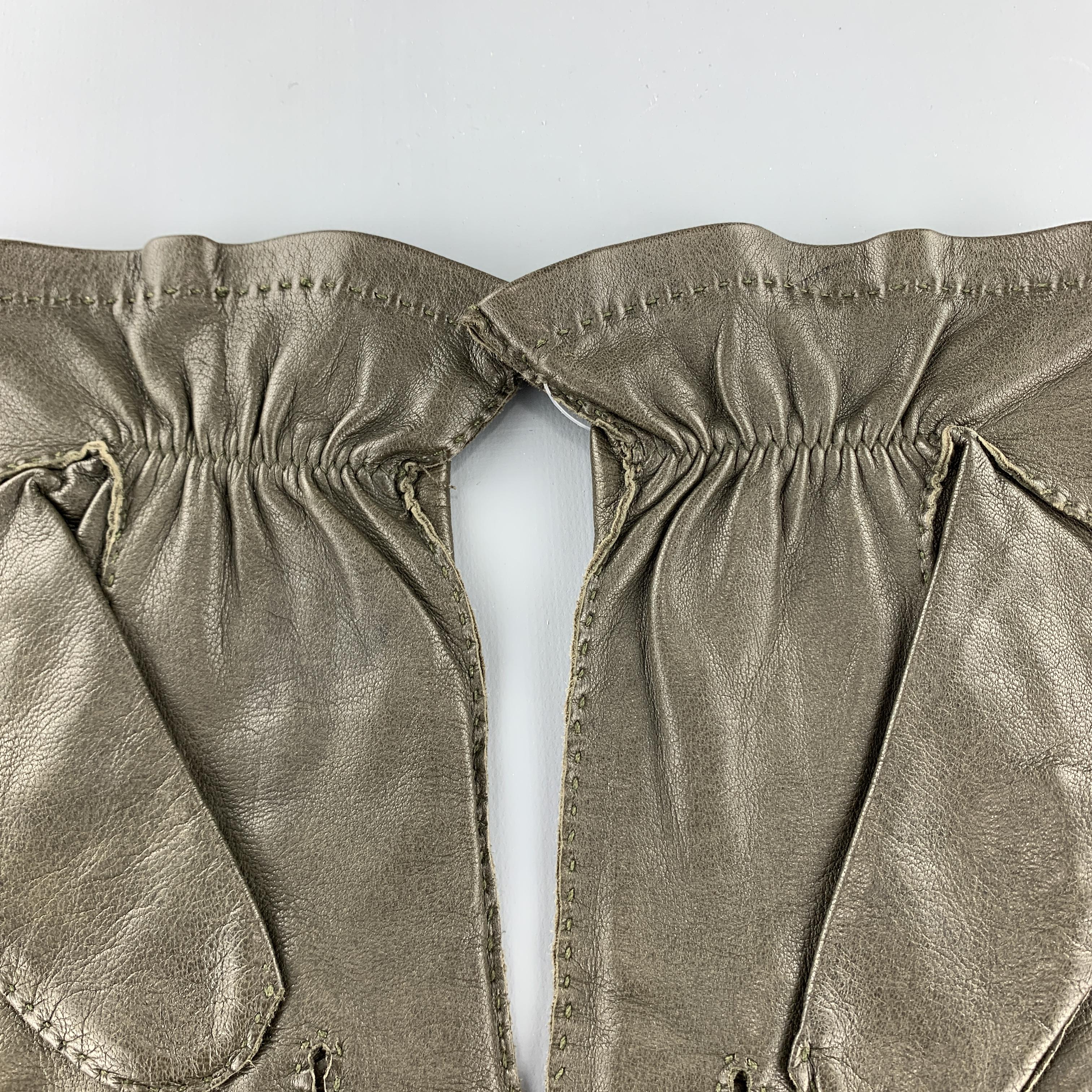 Gray HOLLAND & HOLLAND Vintage Size 8.5 Olive Leather Silk Lined Gloves