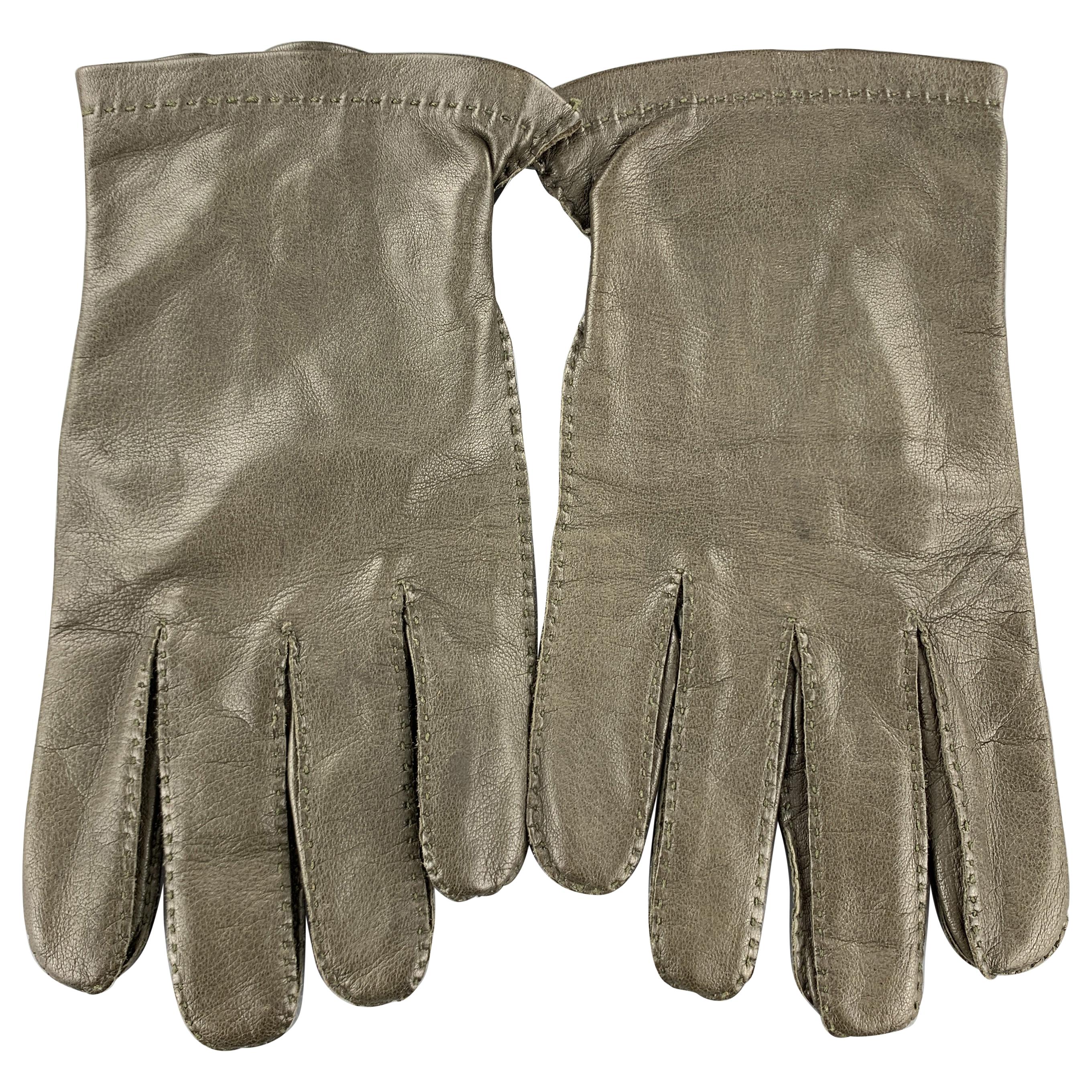 HOLLAND & HOLLAND Vintage Size 8.5 Olive Leather Silk Lined Gloves