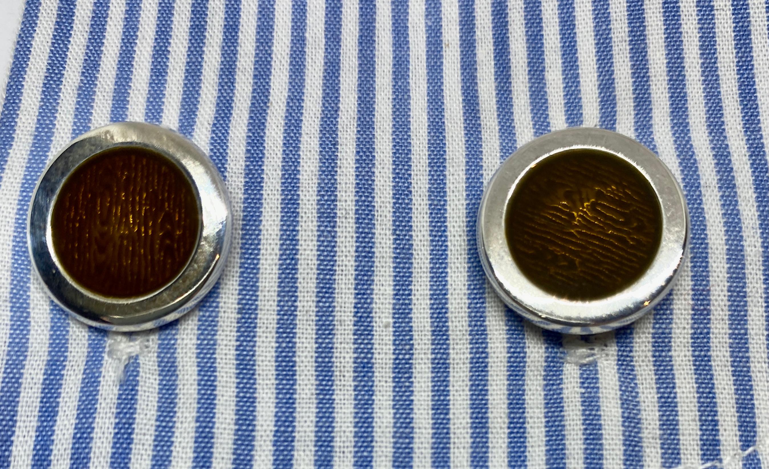 Contemporary Holland & Holland Wood Grain Cufflinks with Copper-Brown Enamel For Sale