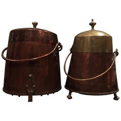 Holland Late 19th-Century Pair of Copper and Brass Milk Buckets Farmhouse Style