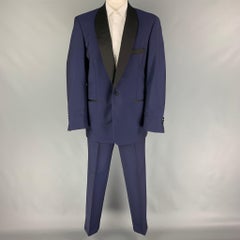HOLLAND & SHERRY Size 48 Navy Black Shawl Collar Tuxedo Suit