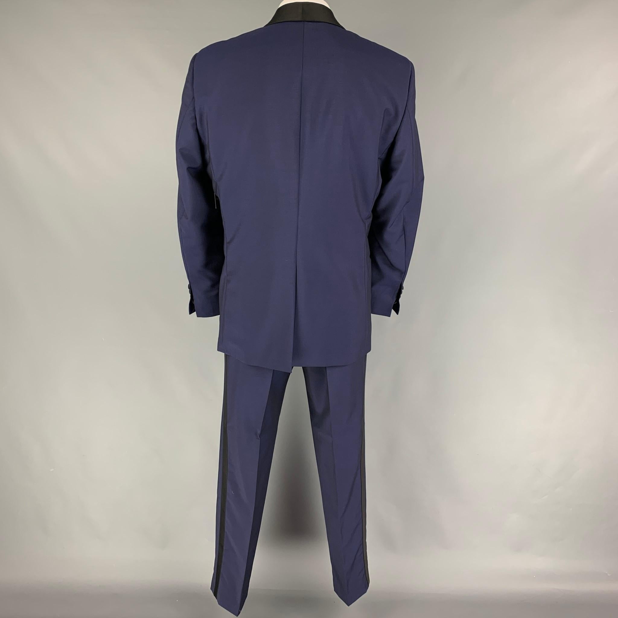 HOLLAND & SHERRY Size 48 Navy Black Shawl Collar Tuxedo Suit In Good Condition In San Francisco, CA