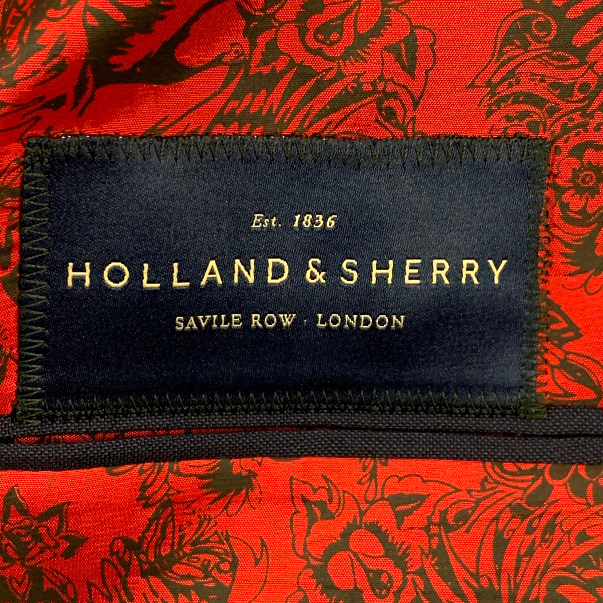 HOLLAND & SHERRY Size 48 Navy Black Shawl Collar Tuxedo Suit 4