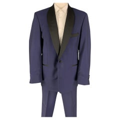 HOLLAND & SHERRY Size 48 Navy Black Shawl Collar Tuxedo Suit