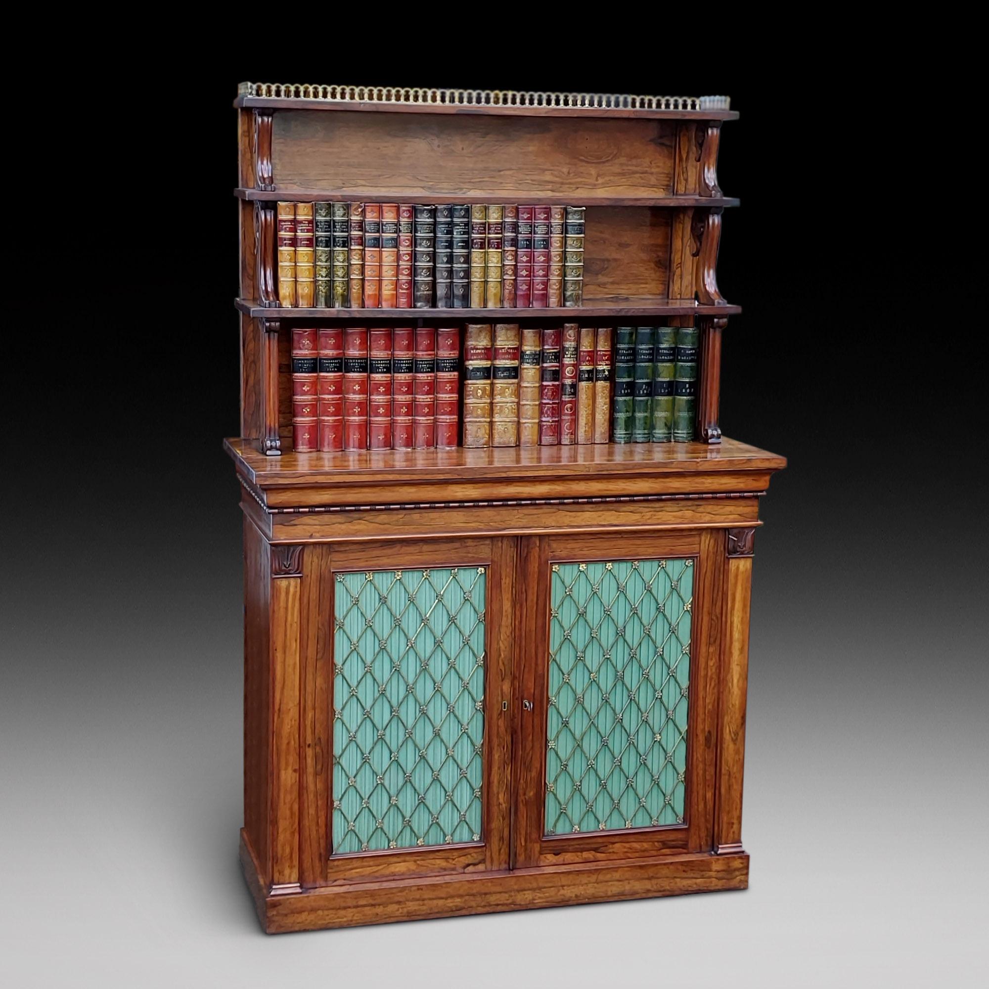 Holland & Son, Late Regency Rosewood Waterfall Bookcase/Chiffoniere with Scroll Supports, Brass Grill Fronted Doors on Plinth Base - 42
