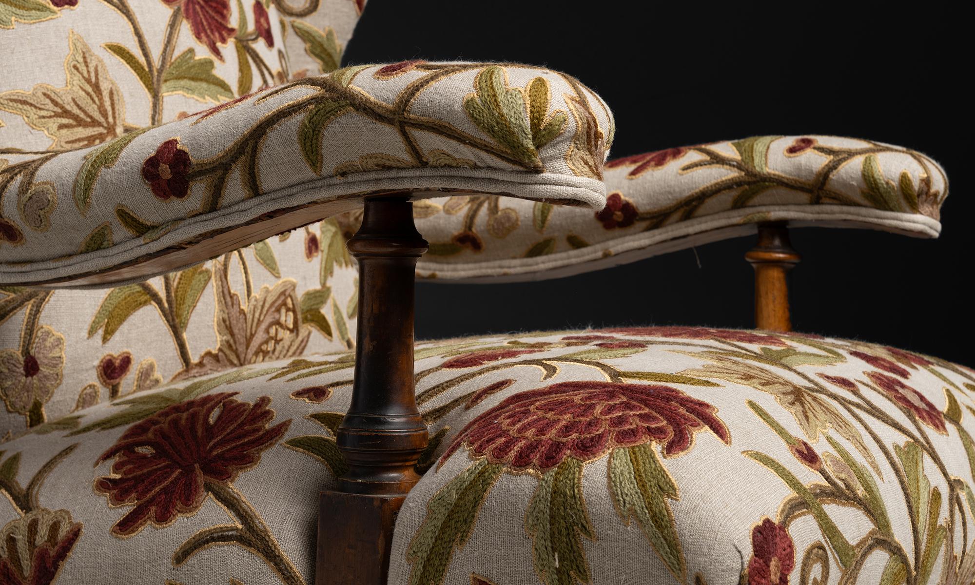 Holland & Sons Wingchair in Embroidered Linen, England circa 1900 1