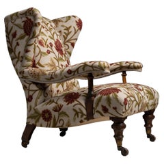 Vintage Holland & Sons Wingchair in Embroidered Linen, England circa 1900