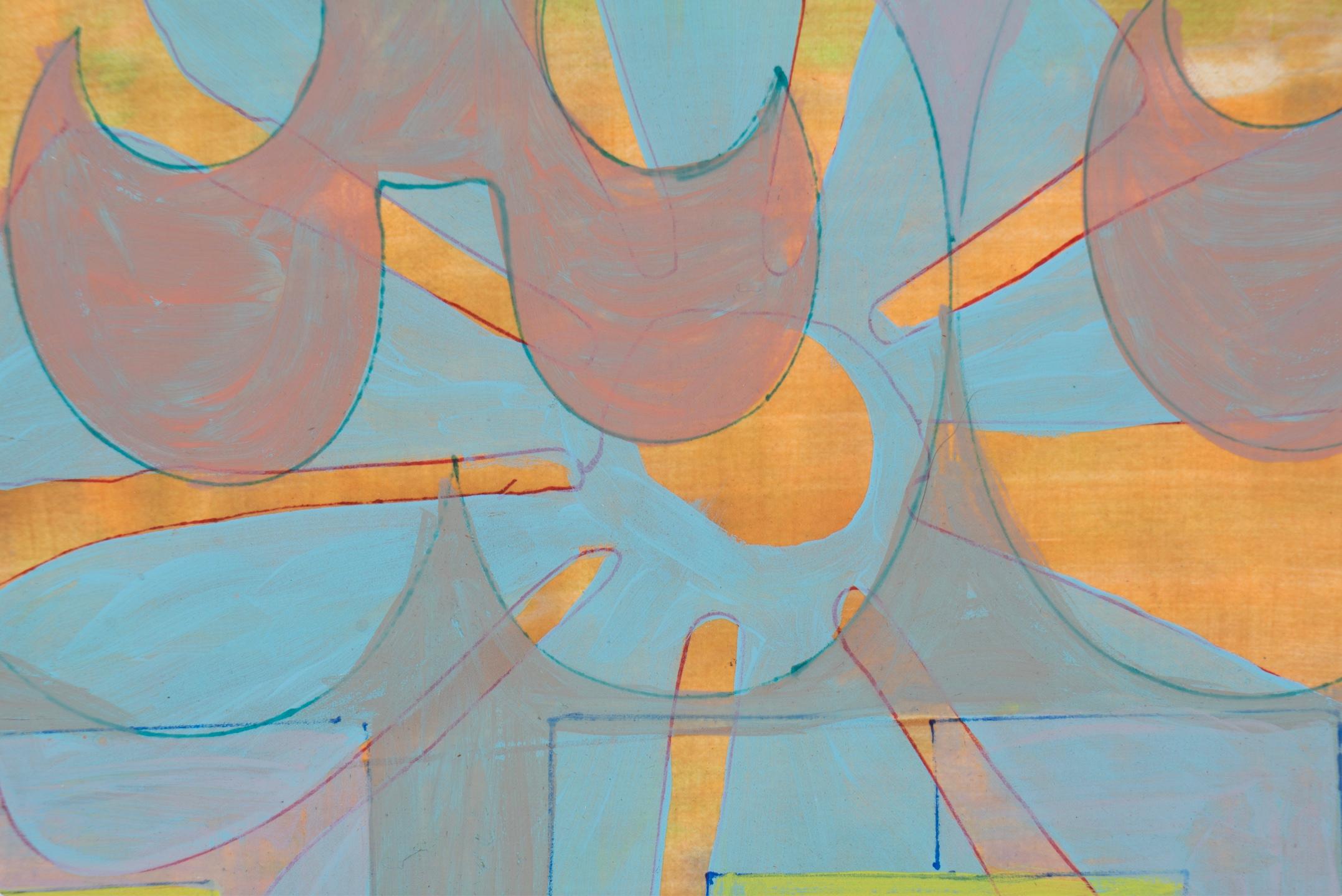 Ottobre (griglia e fiore), pittura originale di fogliame a motivi - Painting di Hollie Heller