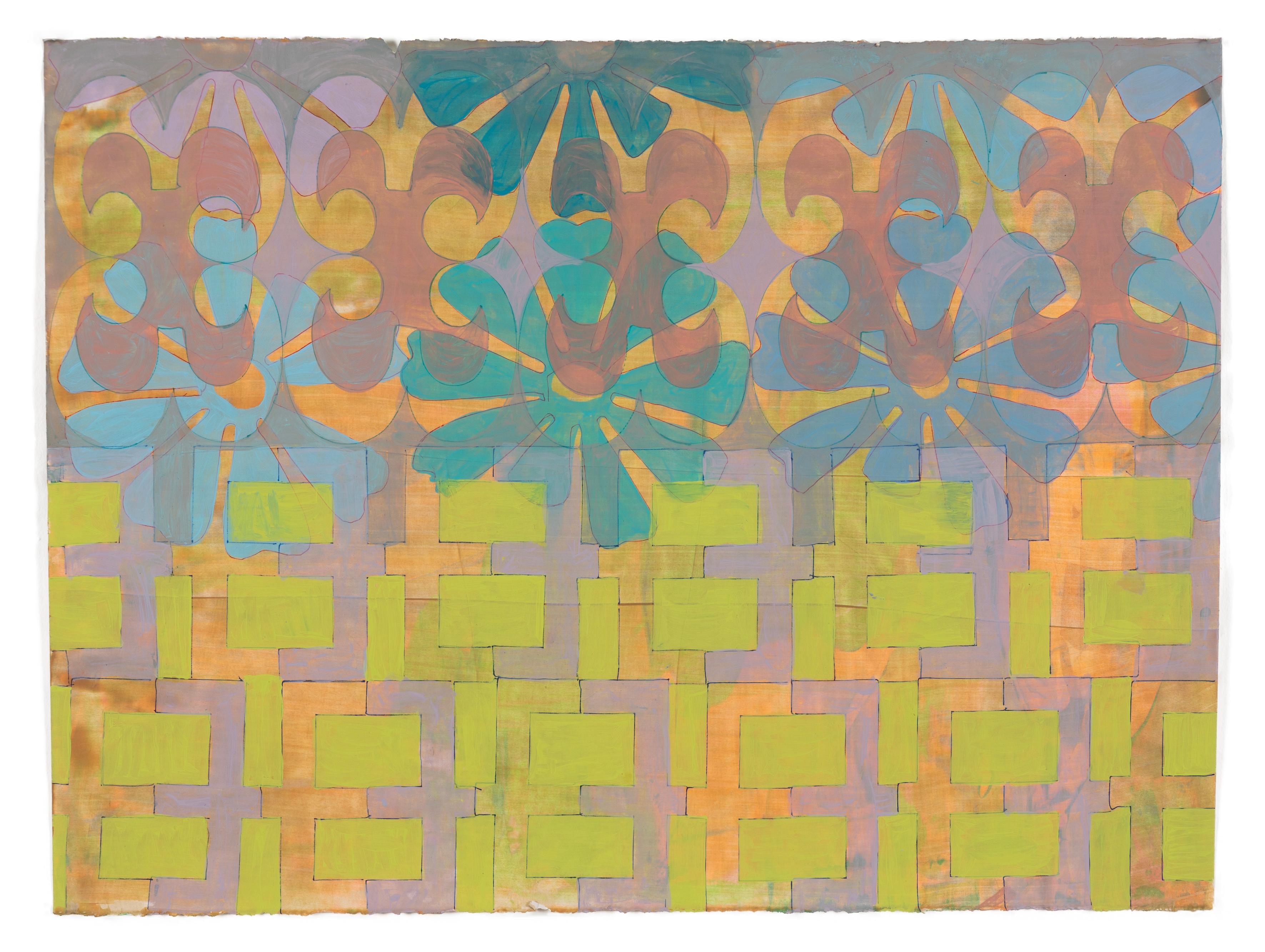 Hollie Heller Abstract Painting - October (Grid and Flower), Original Patterned Foliage Painting