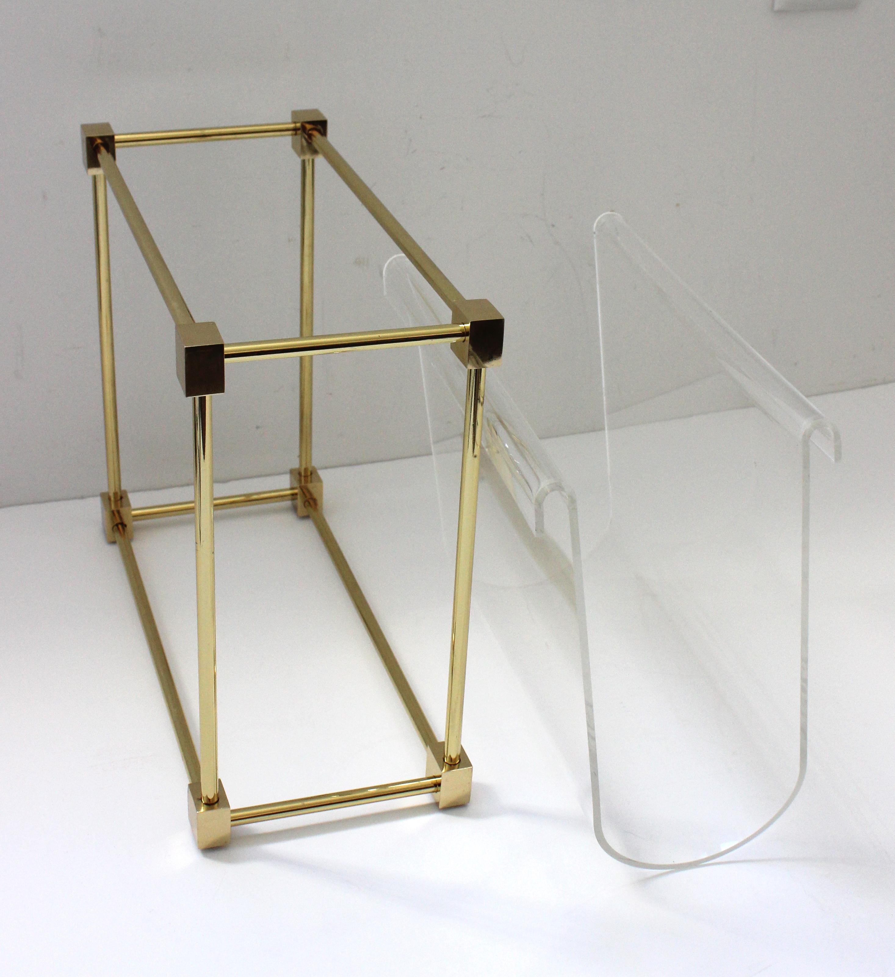 American Hollis Jones Magazine Holder in Brass and Acrylic For Sale