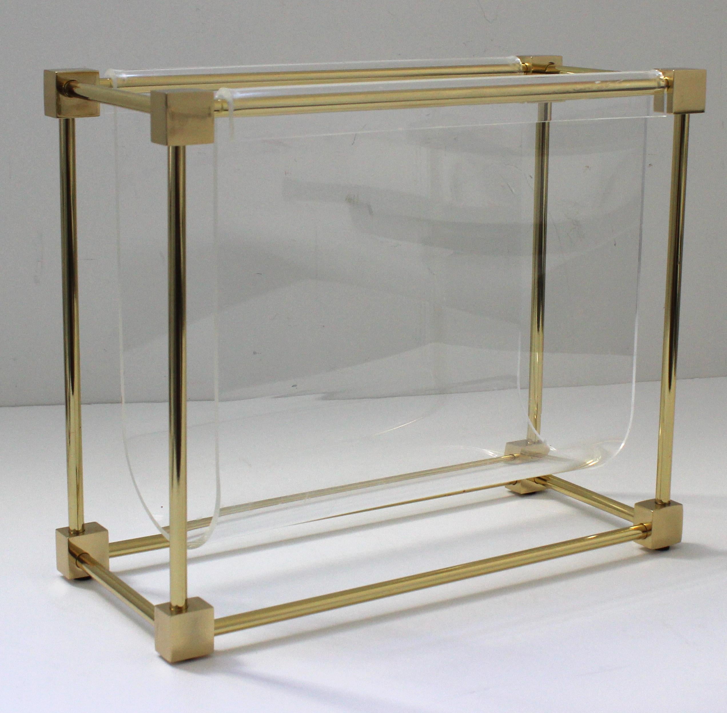 Lacquered Hollis Jones Magazine Holder in Brass and Acrylic For Sale