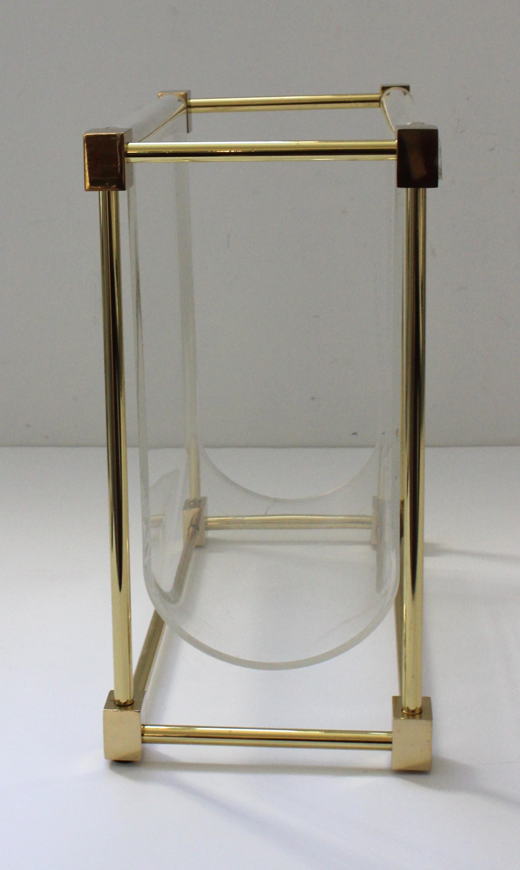 20th Century Hollis Jones Magazine Holder in Brass and Acrylic For Sale