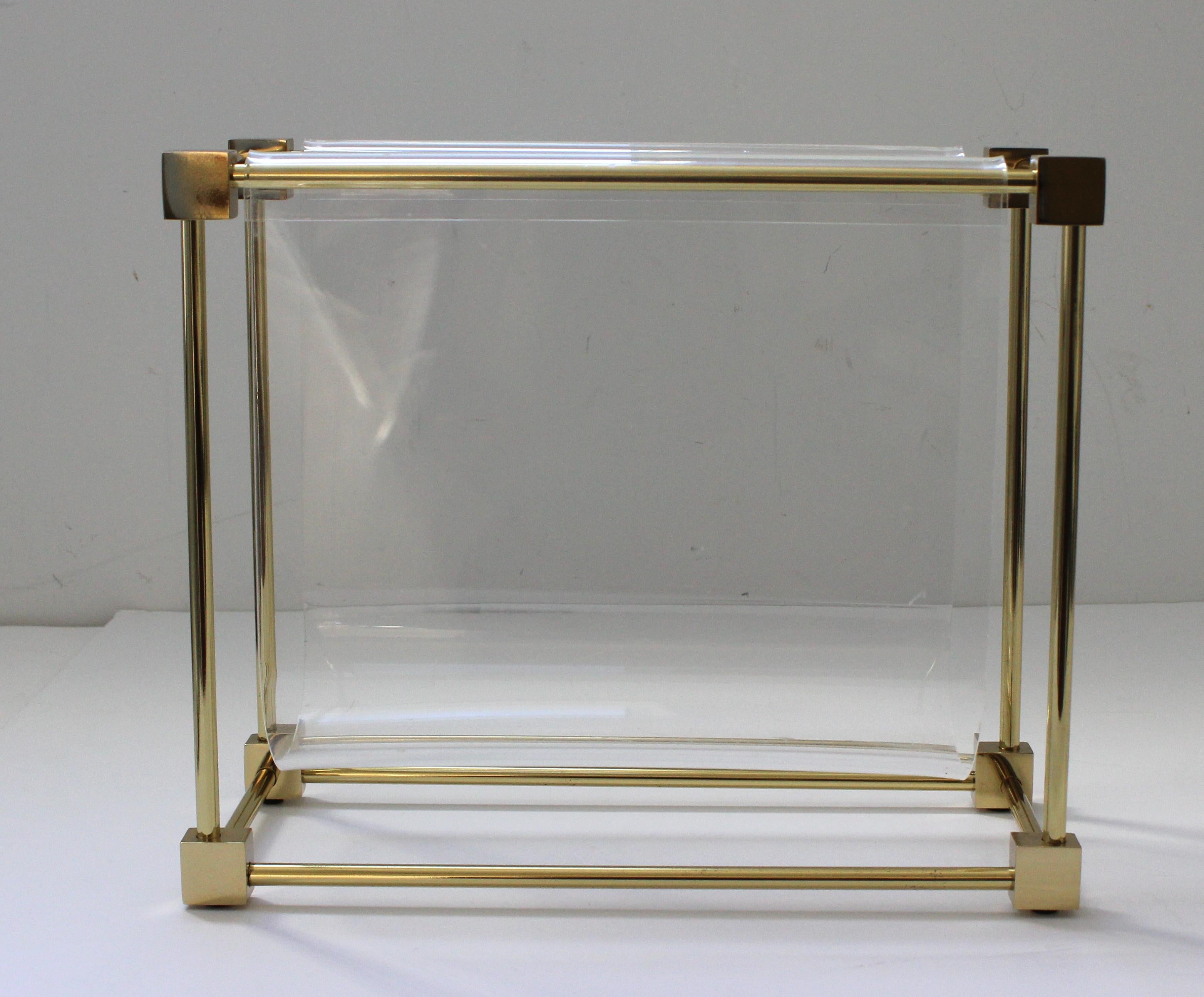 Hollis Jones Magazine Holder in Brass and Acrylic For Sale 1