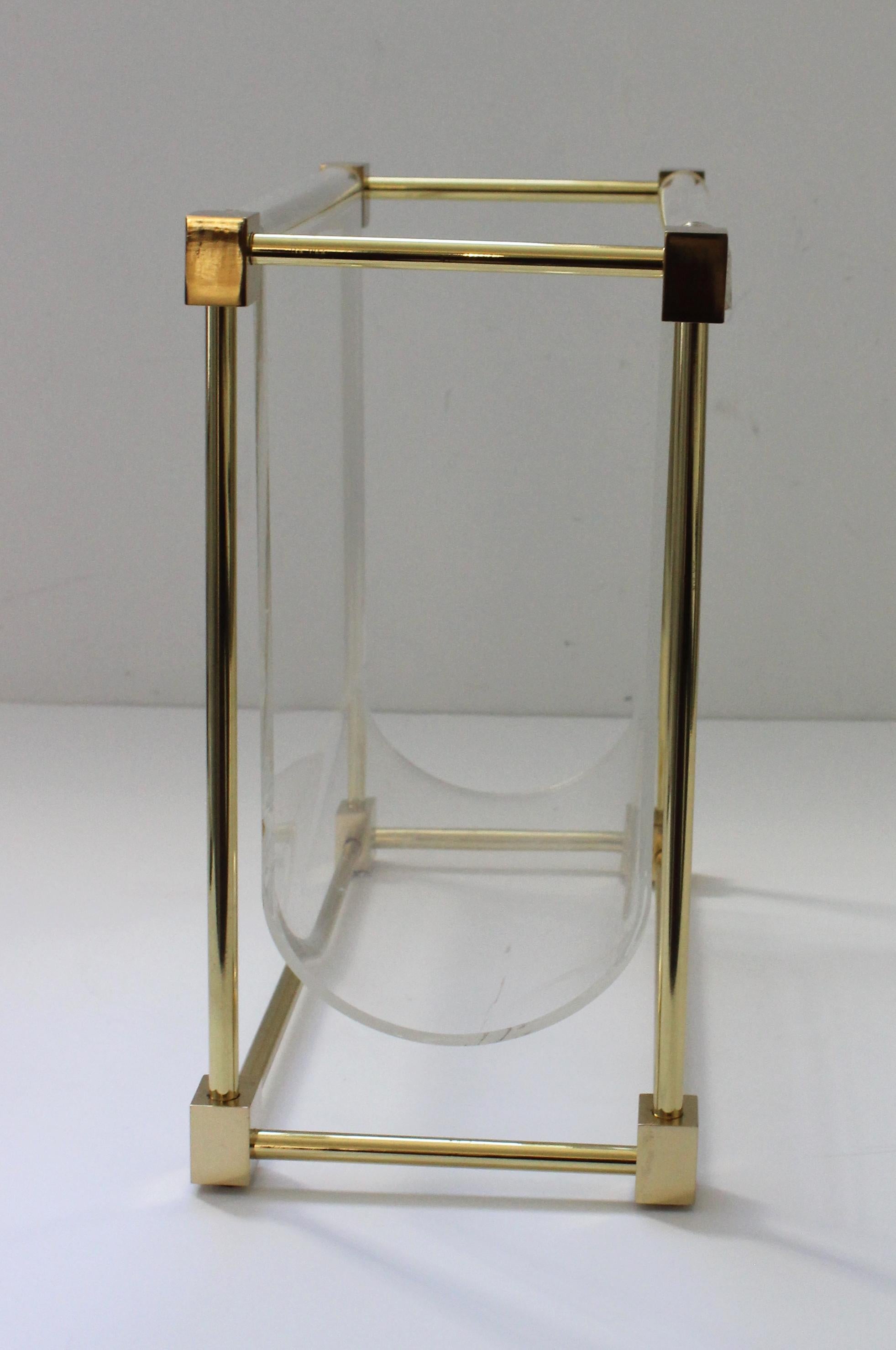 Hollis Jones Magazine Holder in Brass and Acrylic For Sale 2