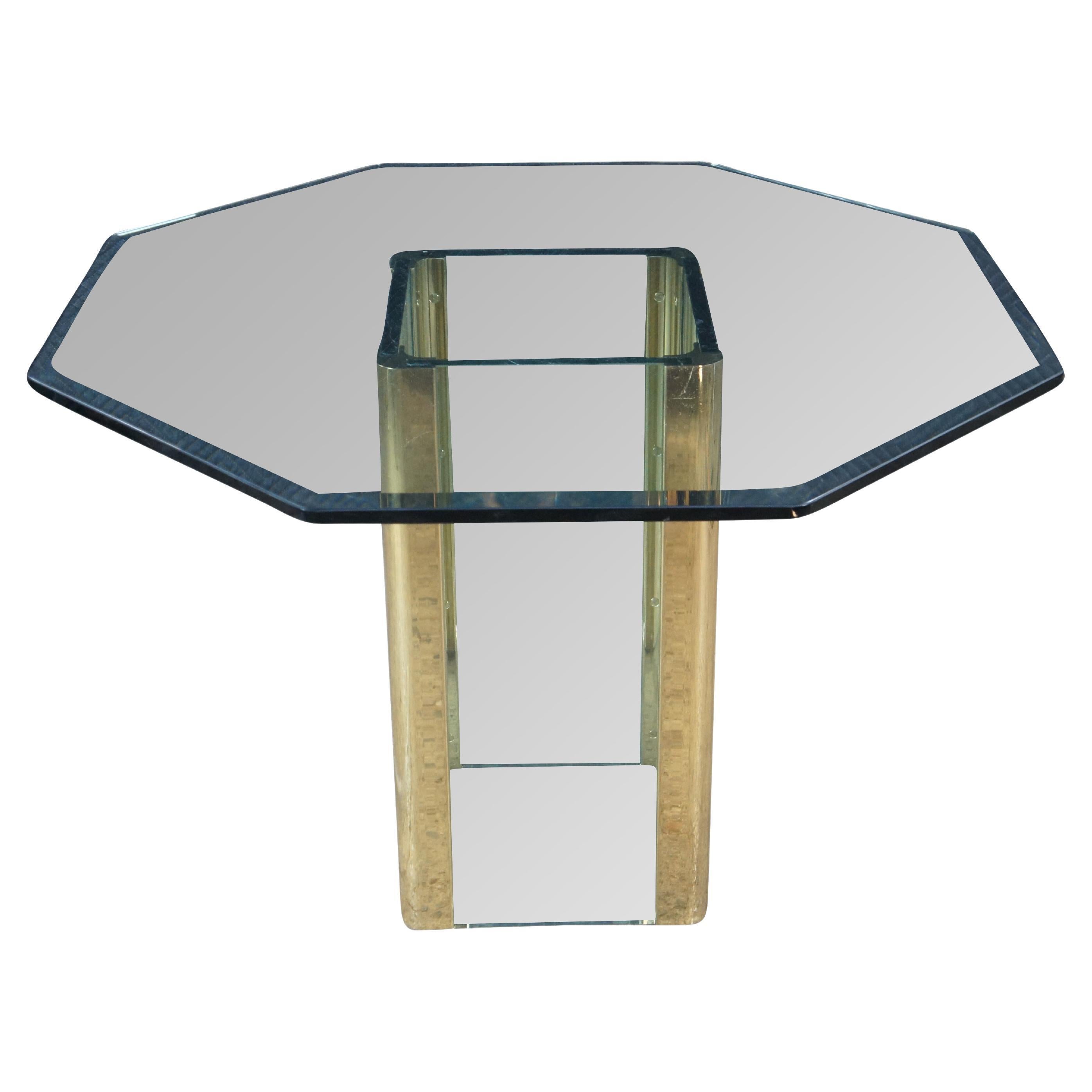 Hollis Jones Style Hollywood Regency Beveled Glass Brass Dining Breakfast Table