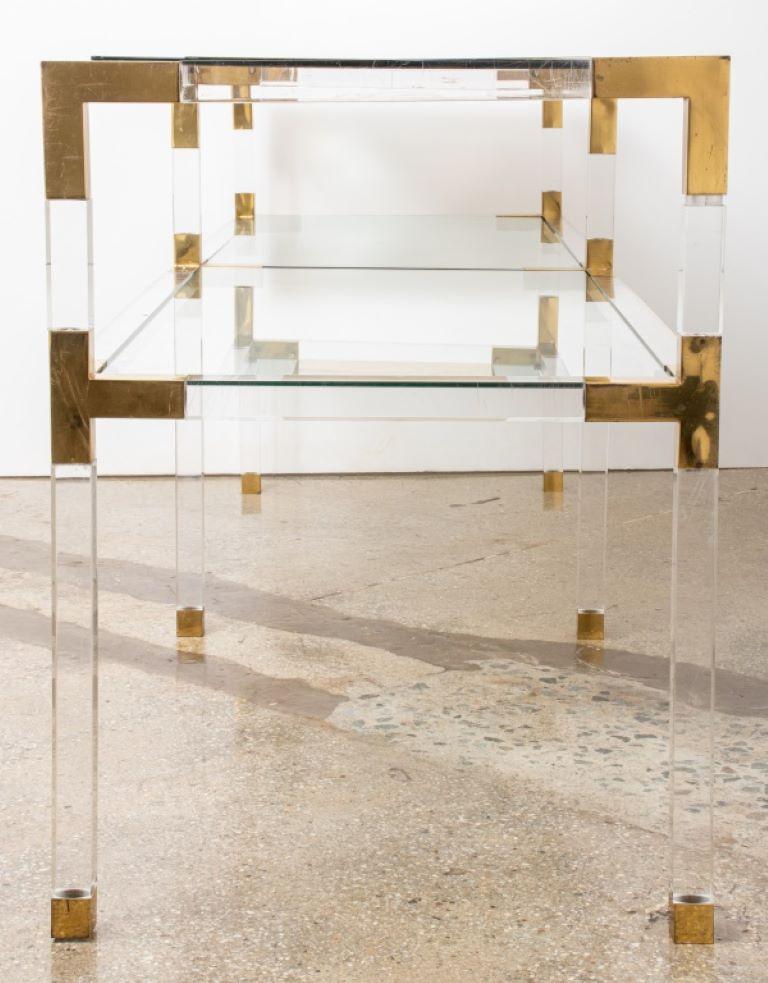 Hollis Jones Style Two-Tier Lucite & Brass Console For Sale 2