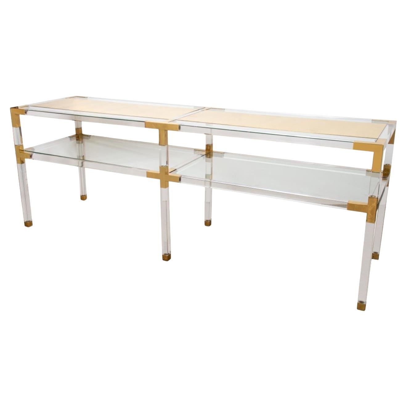 Hollis Jones Style Two-Tier Lucite & Brass Console For Sale
