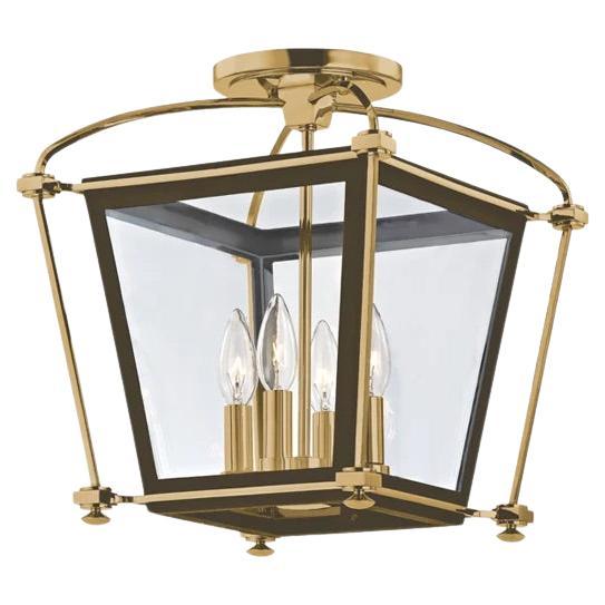 Hollis Semi Flush Aged Brass Lantern By Hudson Valley 3610-AGB For Sale