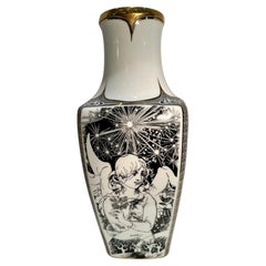 Hollohaza Hungary 14.5" Tall Folk Surrealistic Porcelain Vase by László Jurcsák