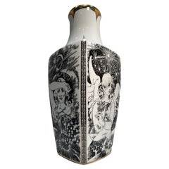 Vaso in porcellana Hollohaza Hungary 14.5" Tall Folk Surrealistic Porcelain Vase by László Jurcsák
