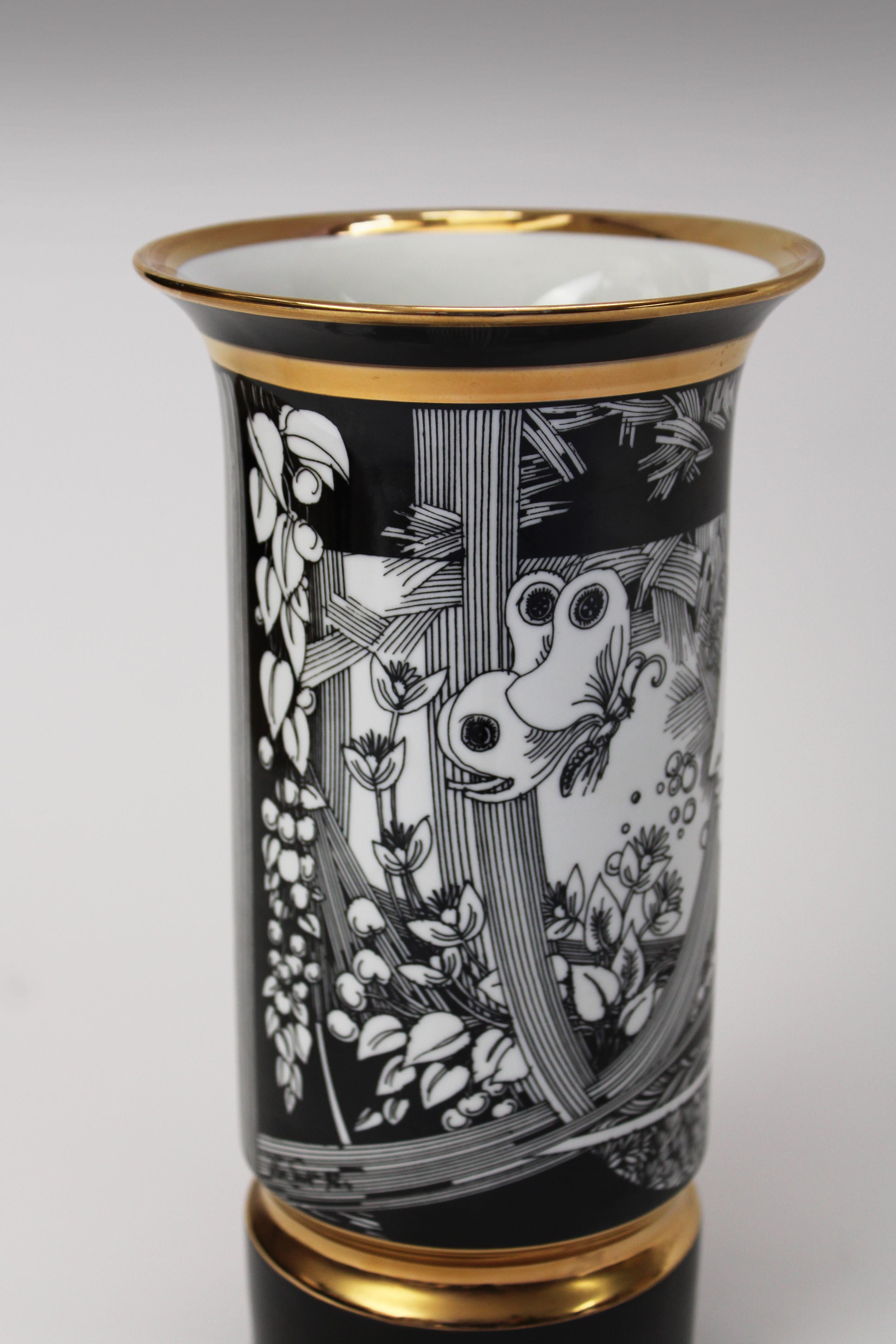 Hungarian Hollóháza Porcelain Vase cylindrical by Endre Szász Mid Century Modern Hungary For Sale