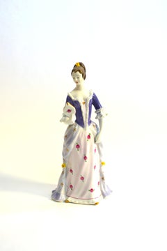 Holloháza Rokoko-Porzellan-Damenfigur mit Spiegel, 20. Jahrhundert