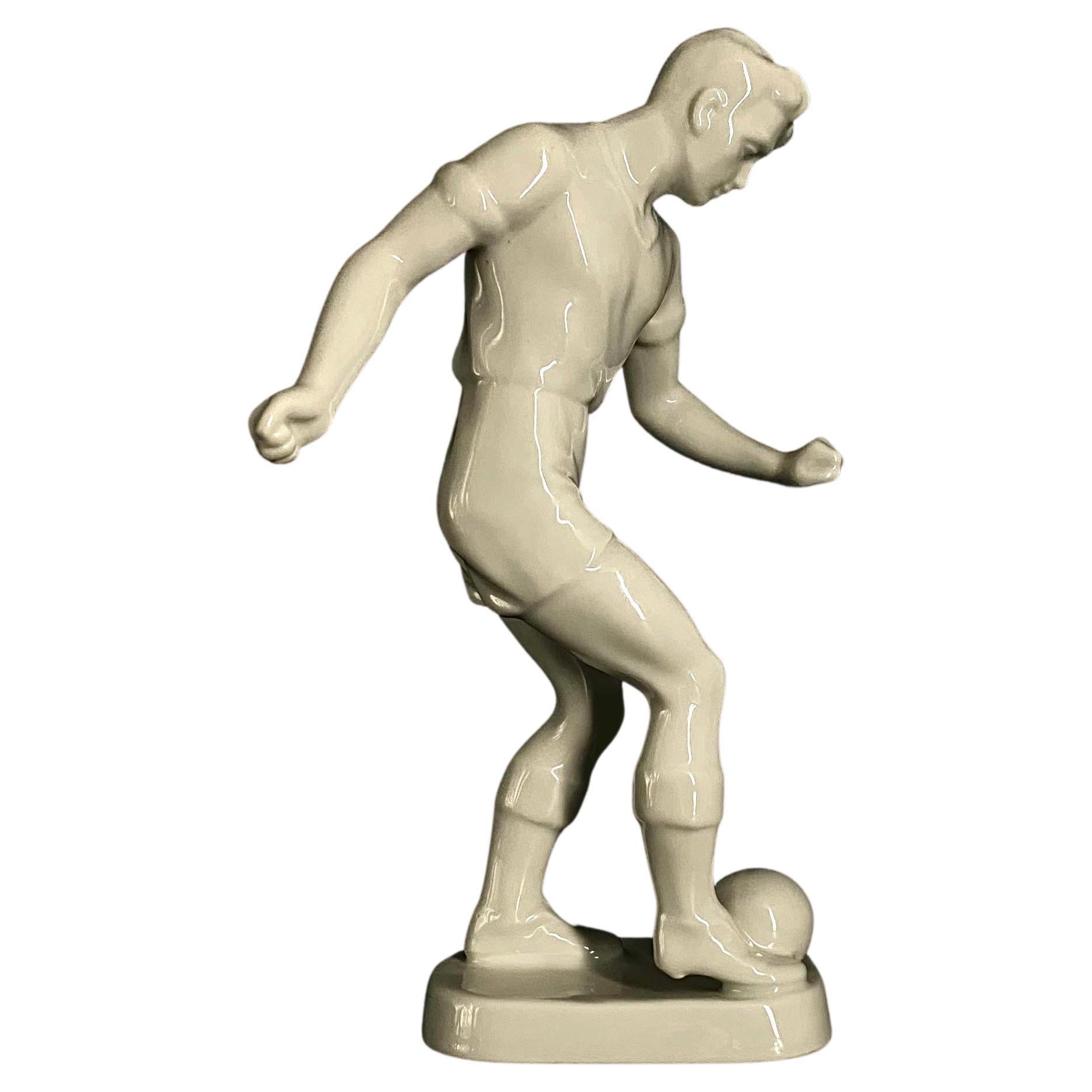 Hollóháza, Soccer player porcelain figure, circa 1940 For Sale