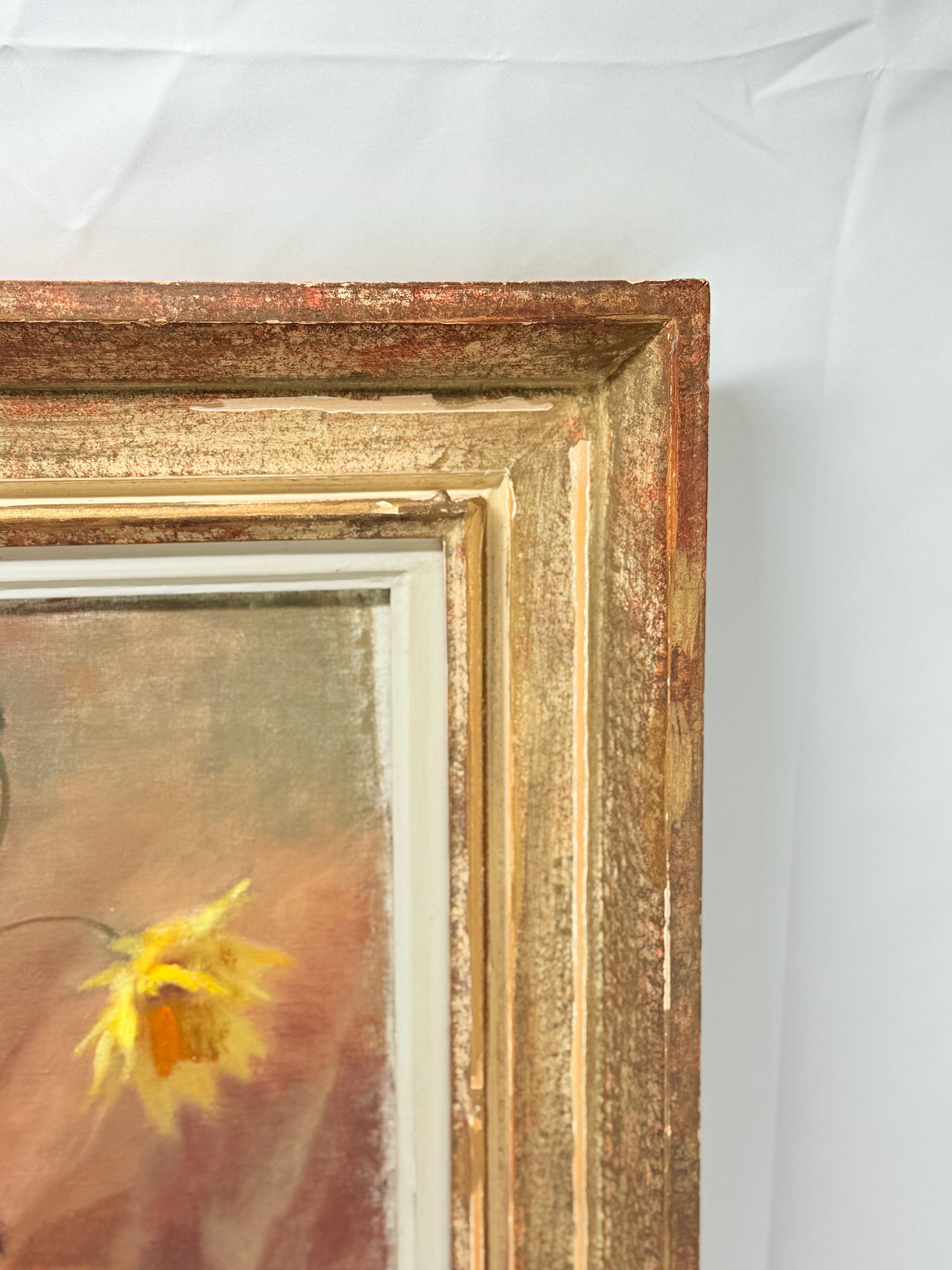 Hollone F. Nelly, Vintage-Stillleben Öl auf Leinwand „Getränke mit Blumen“, Ölgemälde im Zustand „Gut“ im Angebot in Atlanta, GA