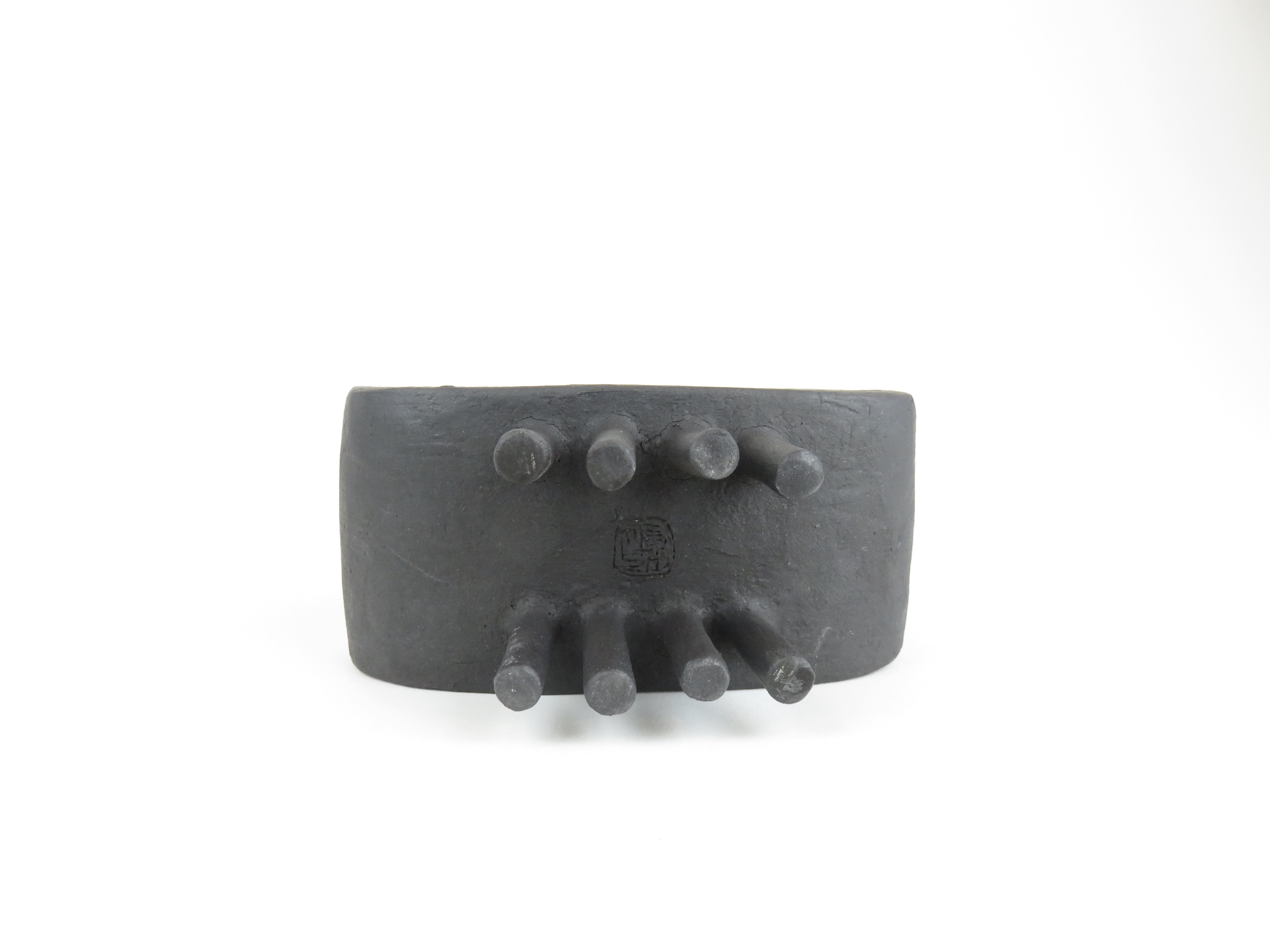 Hollow Black Rectangular Ceramic Sculpture on Eight Slender Feet For Sale 6