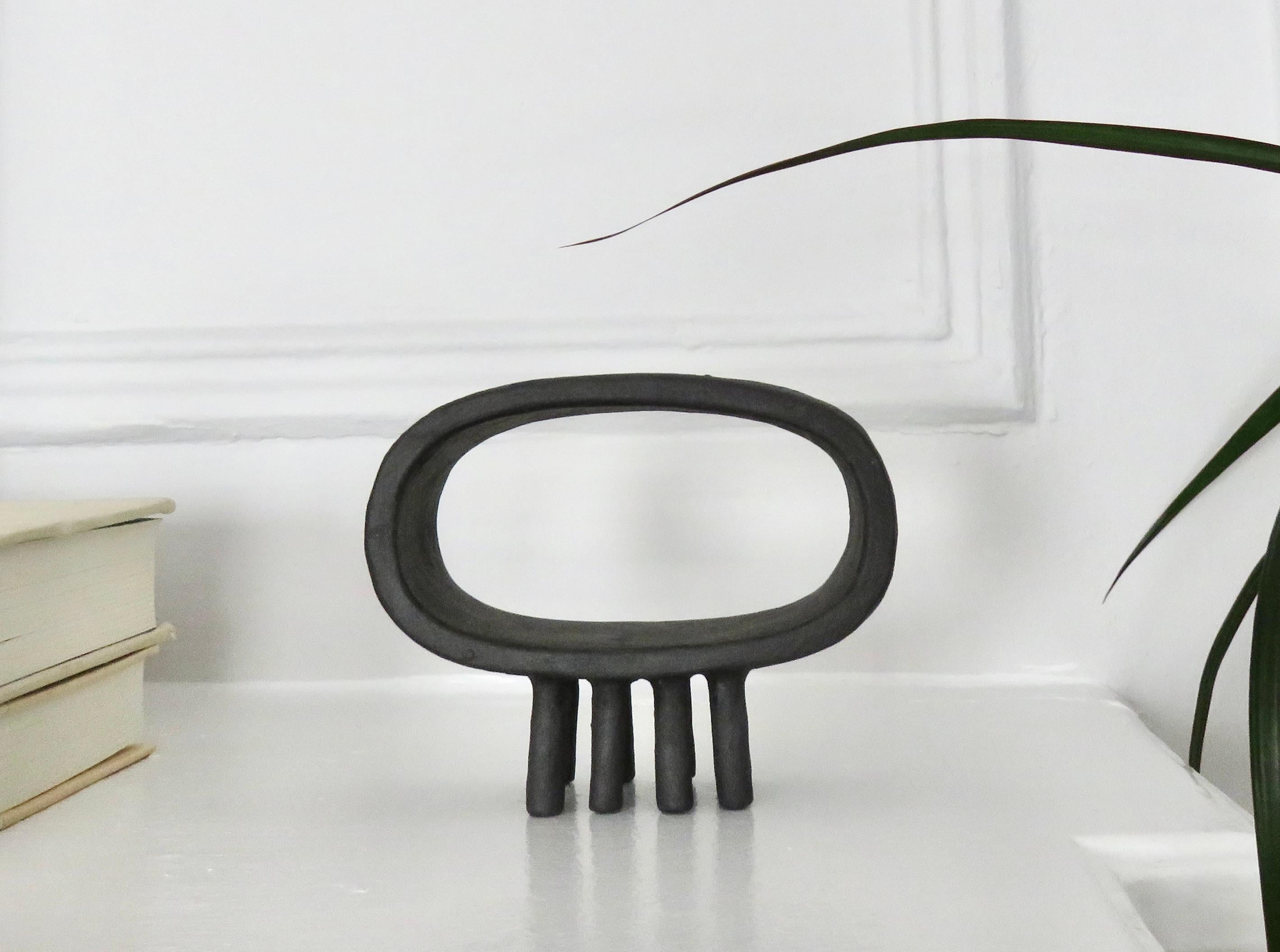 Hollow Black Rectangular Ceramic Sculpture on Eight Slender Feet For Sale 8