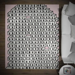 Hollow Brick Wall Hand Knotted Nepalese Area Rug. Light Gray, Black, Pink, wool