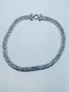Hollow Byzantine Flat Necklace in 14K White Gold with Black Onyx