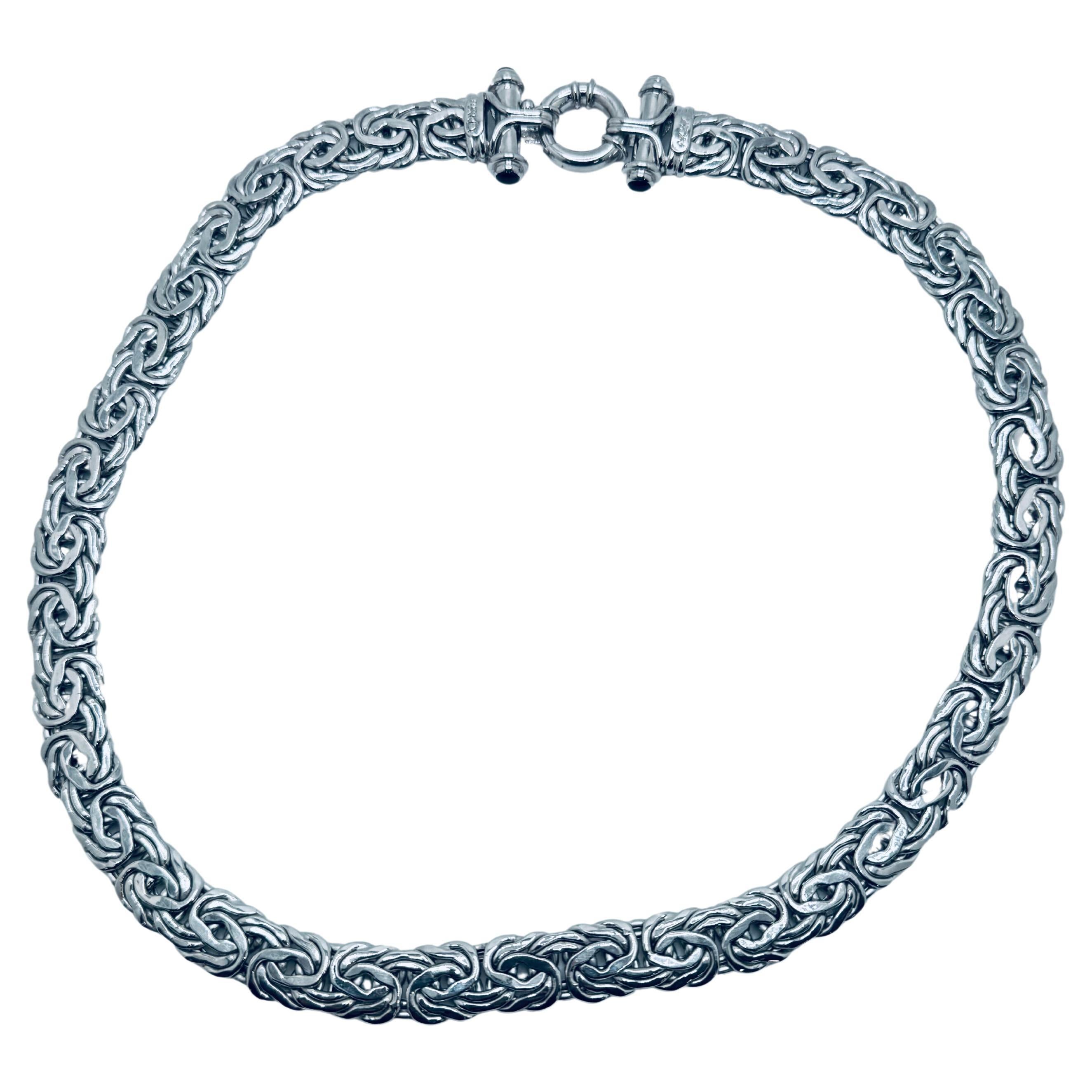 Hollow Byzantine Flat Necklace in 14K White Gold with Black Onyx For Sale