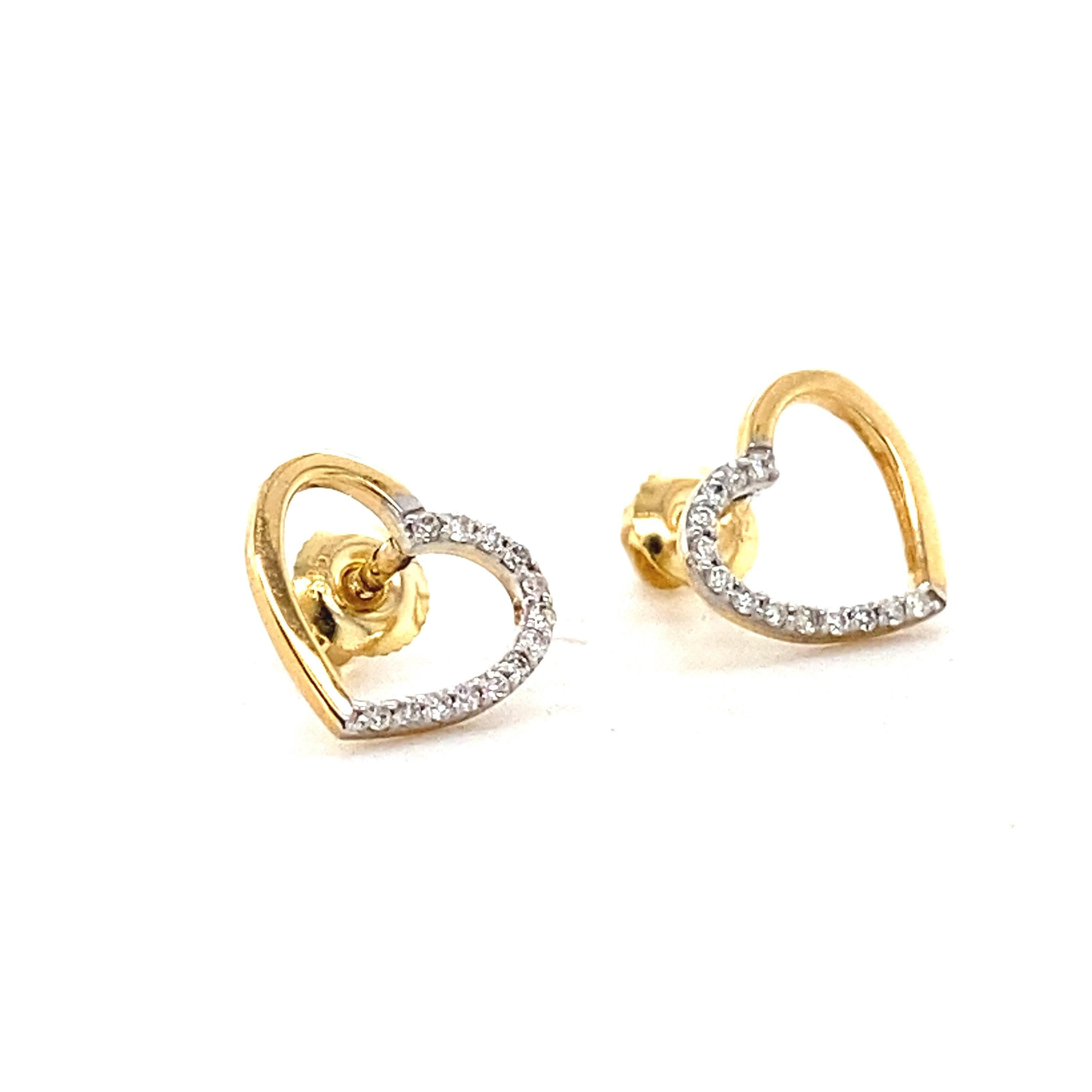 Taglio rotondo Orecchini con diamante a cuore cavo per bambini in oro massiccio 14k (certificati) in vendita