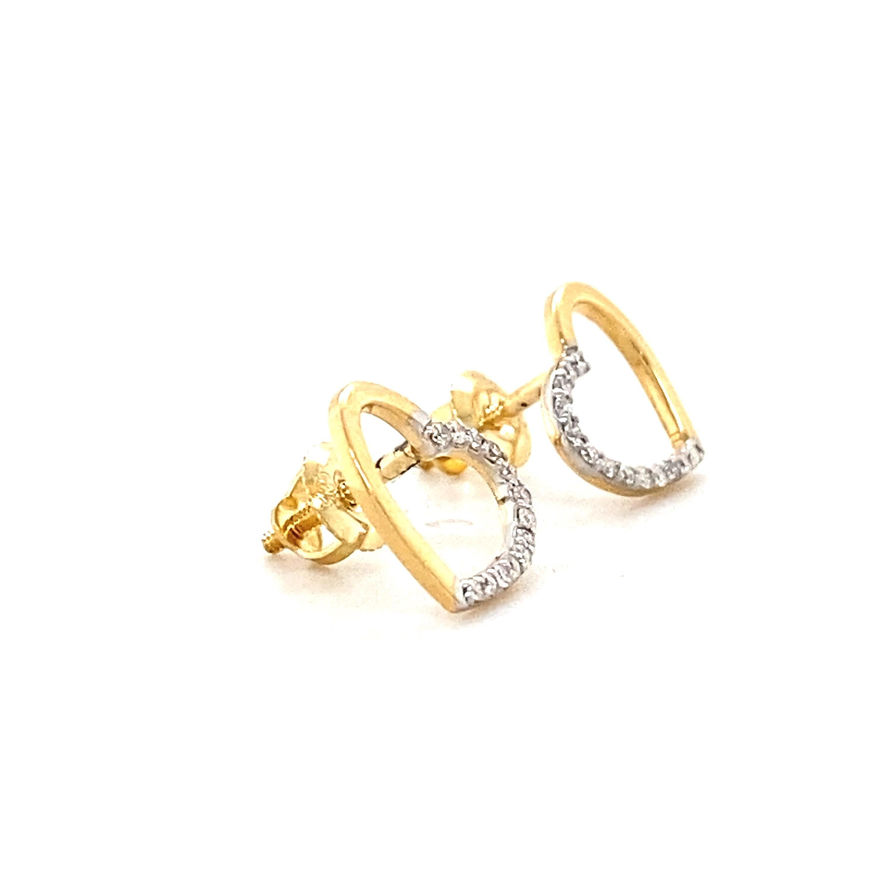 Donna Orecchini con diamante a cuore cavo per bambini in oro massiccio 14k (certificati) in vendita